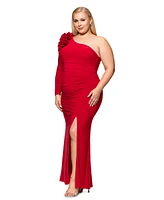 Xscape Plus Ruffled One-Shoulder Jersey Gown