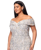 Xscape Plus Embellished Lace Off-The-Shoulder Gown