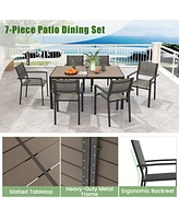 Gouun 7 Piece Outdoor Dining Set with 6 Stackable Chairs and Large Rectangle Table