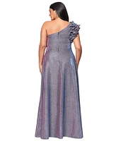 Xscape Plus One-Shoulder Metallic Gown