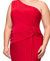 Xscape Plus One-Shoulder Draped-Detail Gown