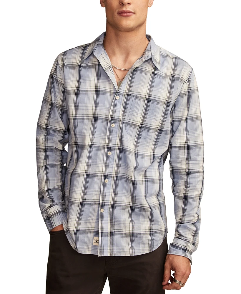 Lucky Brand Men's Plaid One Pocket Poplin Long Sleeve Shirt