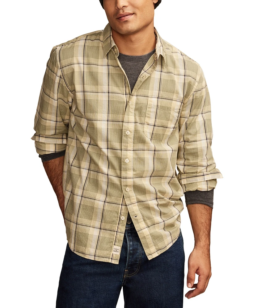 Lucky Brand Men's Plaid One Pocket Poplin Long Sleeve Shirt