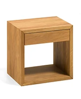 Woodek Solid Oak Wooden Floating Nightstand With A Drawer And A Shelf - Set Of 2