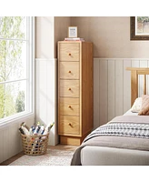 Tribesigns 5-Drawer Narrow Dresser, Set of 2, Wood Tall Dresser for Bedroom,Skinny Dresser Chest of Drawers, Slim Storage Drawers Organizer for Small