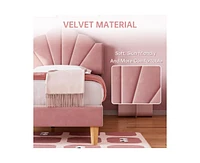 gaomon Twin Pink Bed Frame, Twin Velvet Upholstered Bed Frame with Height Adjustable Headboard