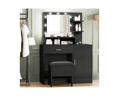 gaomon Vanity Desk, Makeup Vanity Table with Mirror & 9 Led Light Bulbs