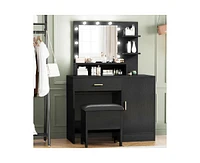 gaomon Vanity Desk, Makeup Vanity Table with Mirror & 9 Led Light Bulbs