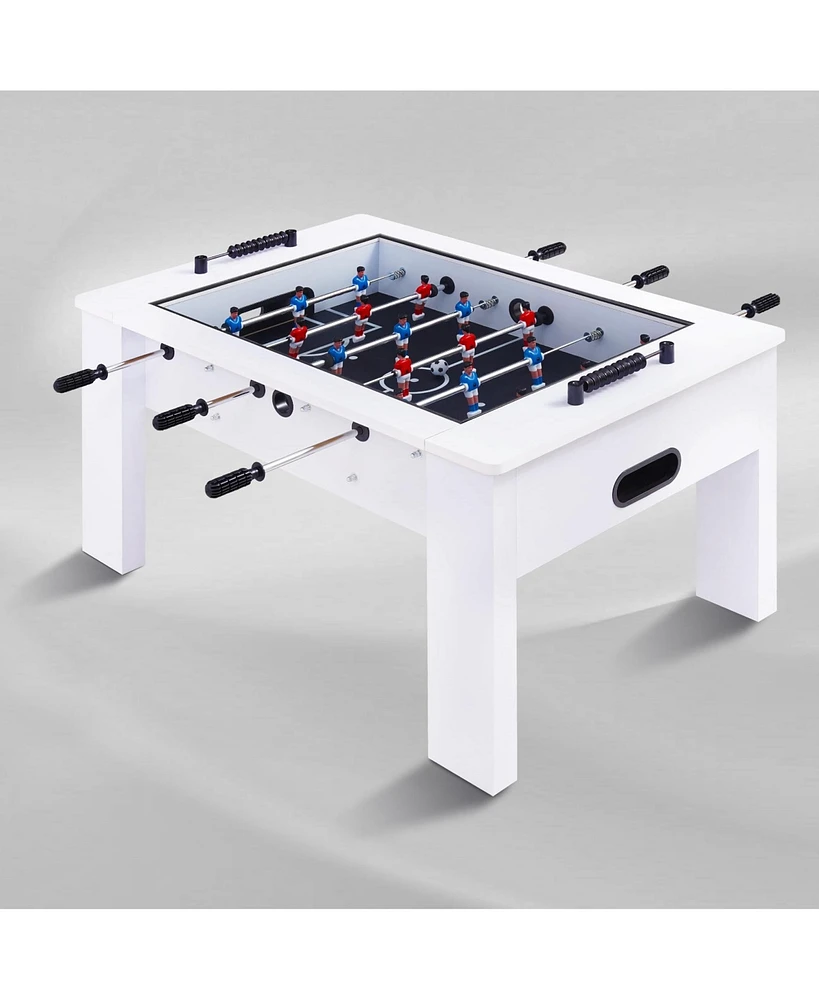 Sugift 42" Foosball Coffee Table w/Tempered Glass Top, Soccer Game Table for Adults & Kids, Modern Arcade Game Table