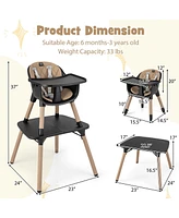 Costway Toddler 4 1 High Chair Convertible Table Set w/ Pu Cushion