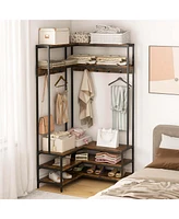 Costway Corner Garment Rack L-shaped Clothes with Open Shelves & Adjustable Foot Pads