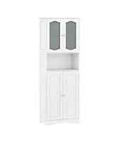 Costway 64.5" Tall Bathroom Cabinet with Tempered Glass Doors Adjustable Shelves