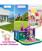 Gymax Inflatable Unicorn-themed Bounce House 6-in-1 Kids Bounce Castle w/ 735W Blower