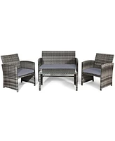 Gouun 4 Pieces Patio Rattan Furniture Set with Glass Table and Loveseat