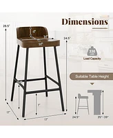 Gouun Industrial 24.5 Inches Bar Stool with Backrest and Saddle Seat