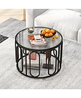 Gouun 24 Inch Round Table with Reeded Tempered Glass Top and Oval Swivel Brackets