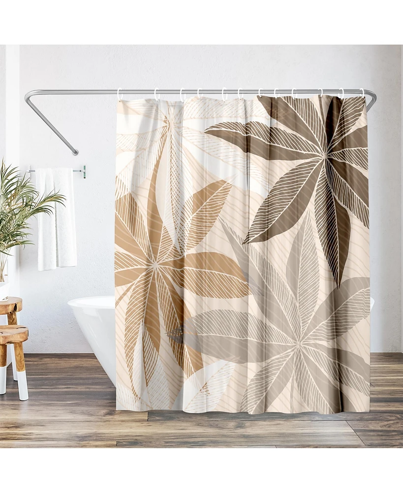 Americanflat 71x74 Neutral Tropical Floral Shower Curtain - 100% Polyester Shower Curtain