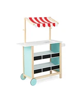 Sugift Kids Wooden Ice Cream Cart with Chalkboard and Storage
