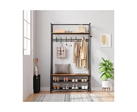 gaomon Coat Rack Shoe Bench, 4-in-1 Hall Trees Entryway Bench with Coat Rack and Shoe Rack
