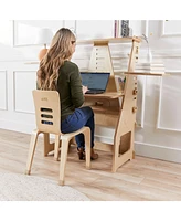 ECR4Kids Maker's Puzzle Sit or Stand Desk, Natural