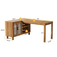 Tribesigns 59-Inch L Shaped Computer Desk with Cabinet, Farmhouse Corner Desk with Storage Shelves, L Shaped Executive Desk, Long Writing Desk for Hom
