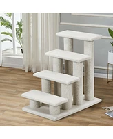 Sugift 4-Step Pet Stairs Carpeted Ladder Ramp Scratching Post Cat Tree Climber