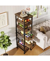Tribesigns Wood Fruit and Vegetable Storage Rack, 5-Tier Narrow Snack Stand Fruit Basket Kitchen Stand, Pull-Out Utility Organizer for Kitchen, Living
