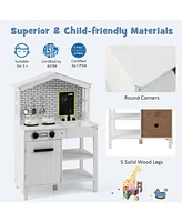 Sugift Kids Wooden Kitchen Play Set with Storage Shelves and Accessories