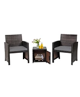 Sugift 3 Pieces Patio Wicker Furniture Set with Storage Table and Protective Cover