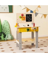 Skonyon Wooden Pretend Play Workbench Set with Blackboard for Toddlers Ages 3+