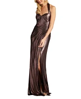 Tadashi Shoji Women's Gita Draped Metallic Halter Gown