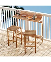 Gouun 3 Pieces Patio Acacia Wood Bar Table Set with Footrest Curved Wood Seat