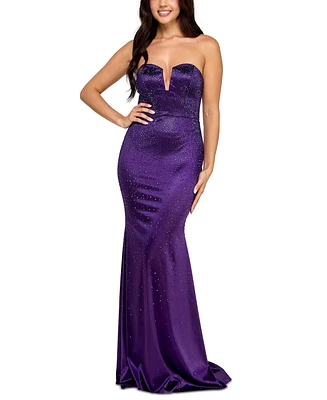 Say Yes Juniors' Rhinestone-Embellished Satin Gown, Created for Macy's