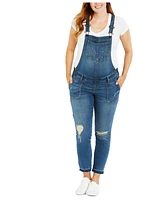 Women's Indigo Blue Side-Panel Letdown Skinny Ankle Denim Overalls - Motherhood Maternity