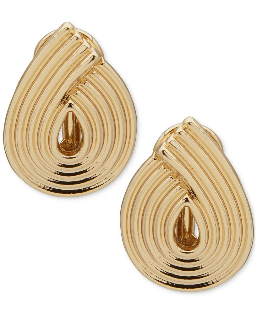 Anne Klein Gold-Tone Swirl Tear-Shape Clip-On Button Earrings