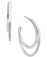 Anne Klein Silver-Tone Crystal Pave Double Medium Hoop Earrings, 1.39"