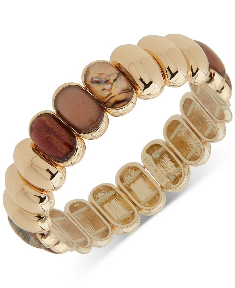 Anne Klein Gold-Tone Oval Stone Tiled Stretch Bracelet