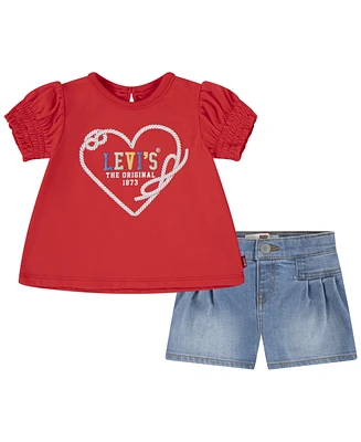 Levi's Baby Girls Heart Tee and Shorts, 2-Piece Set