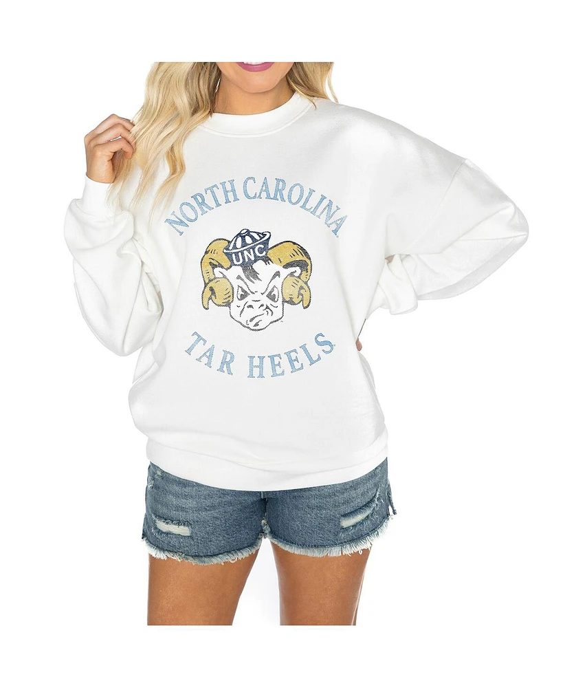 Gameday Couture Women's White North Carolina Tar Heels Good Vibes Premium Fleece Drop Shoulder Pullover Sweatshirt