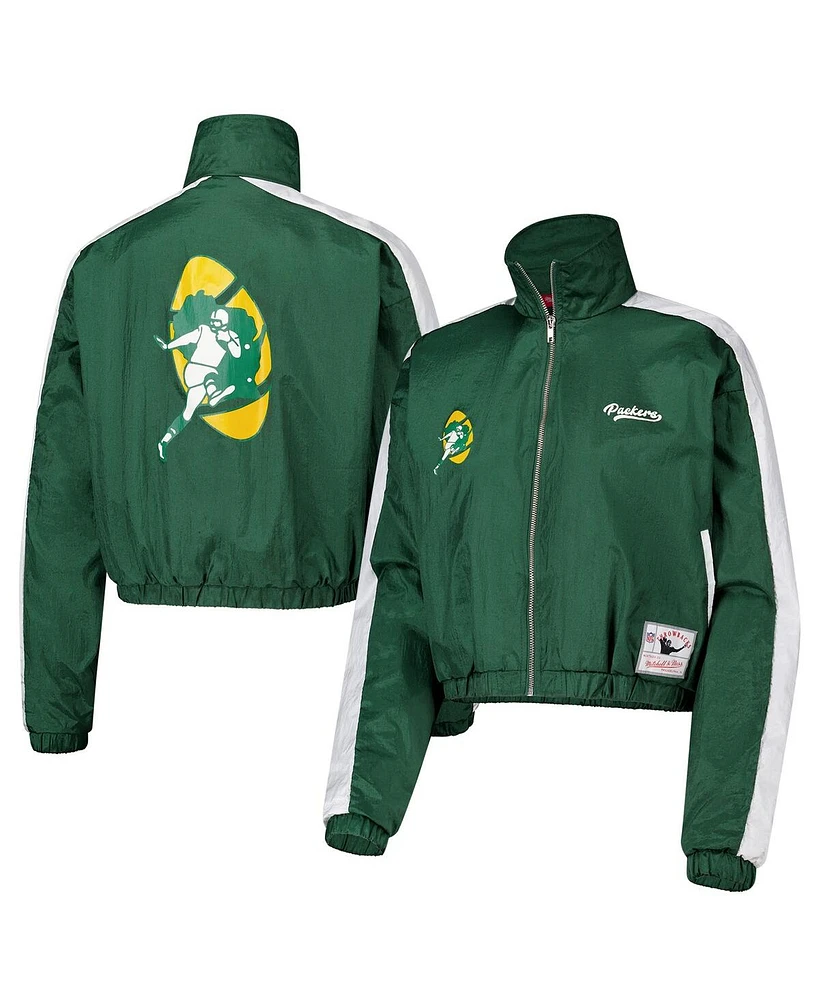 Mitchell & Ness Women's Green Bay Packers Nylon Cropped Full-Zip Jacket