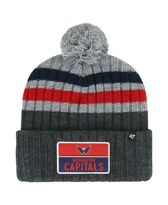 '47 Brand Men's Gray Washington Capitals Stack Patch Cuffed Knit Hat with Pom