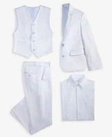 Calvin Klein Big Boys Slim Fit Stretch Ocean Sharkskin Jacket Vest Pants Stretch Floral Print Shirt