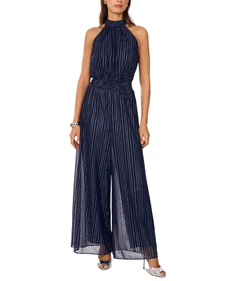 Vince Camuto Women's Shine-Stripe Halter Wide-Leg Smocked-Waist Jumpsuit