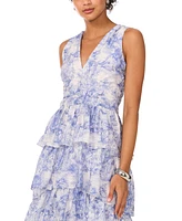 1.state Women's Printed Tiered Ruffled Maxi Dress