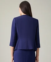 Kasper Petite Stretch Crepe Open-Front Roll-Sleeve Jacket