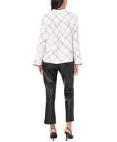 Vince Camuto Women's Windowpane-Print V-Neck Top