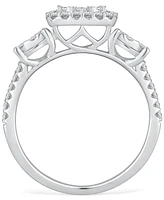 Diamond Cluster Three Stone Three Stone Ring (1 ct. t.w.) in 14k White Gold