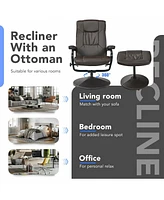 Gouun 360 Pvc Leather Swivel Recliner Chair with Ottoman