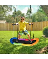 Hongge Saucer Tree Swing Surf Kids Outdoor Adjustable Oval Platform Set with Handle