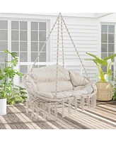 Gouun Hand-Woven Rope Hanging Chair with Thick Cushion and Folding Metal Frame